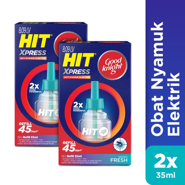 Hit Good Knight Xpress Refill Fresh 45 Hari x2- Refill Obat Nyamuk Elektrik - Bunuh Nyamuk Penyebab Demam Berdarah (DBD)