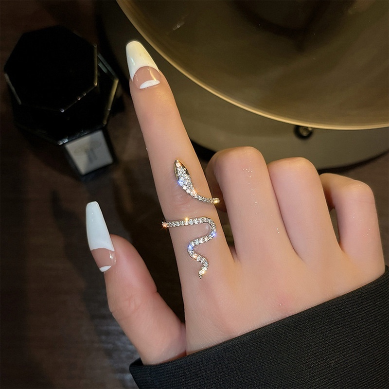 Punk Terbuka Ular Berbentuk Cincin Adjustable Hewan Rings Untuk Wanita Berlian Imitasi Zirkon Cincin Fashion Hiphop Gadis Pesta Perhiasan Hadiah