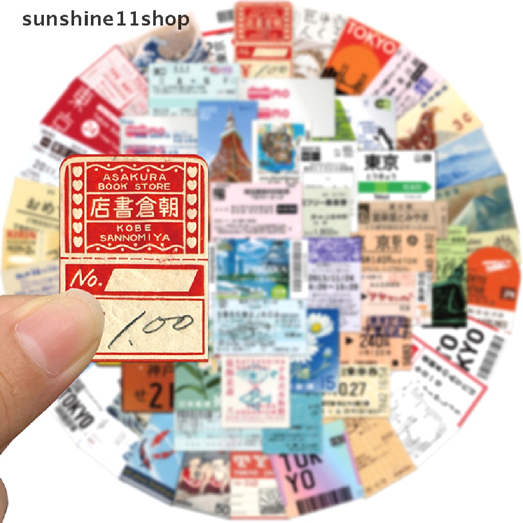 Sho 60PCS Japanese Postcard Ticket INS Style Stamp Stiker Alat Tulis Travel Diary Bagasi Tahan Air Helm Stiker N