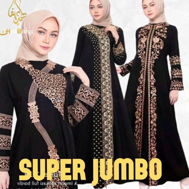 RECOMENDED Abaya Jumbo Ld 130 Bordir Arab Turkey Bahan Jetblack Hitam Pekat Tidak Melar