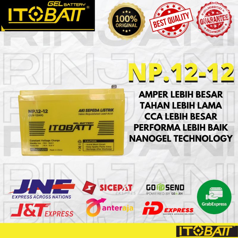 AKI SEPEDA LISTRIK ITOBATT NP.12.12 / 12 AMPER - AKI SEPEDA LISTRIK SELIS / BUTTERFLY / MURAI
