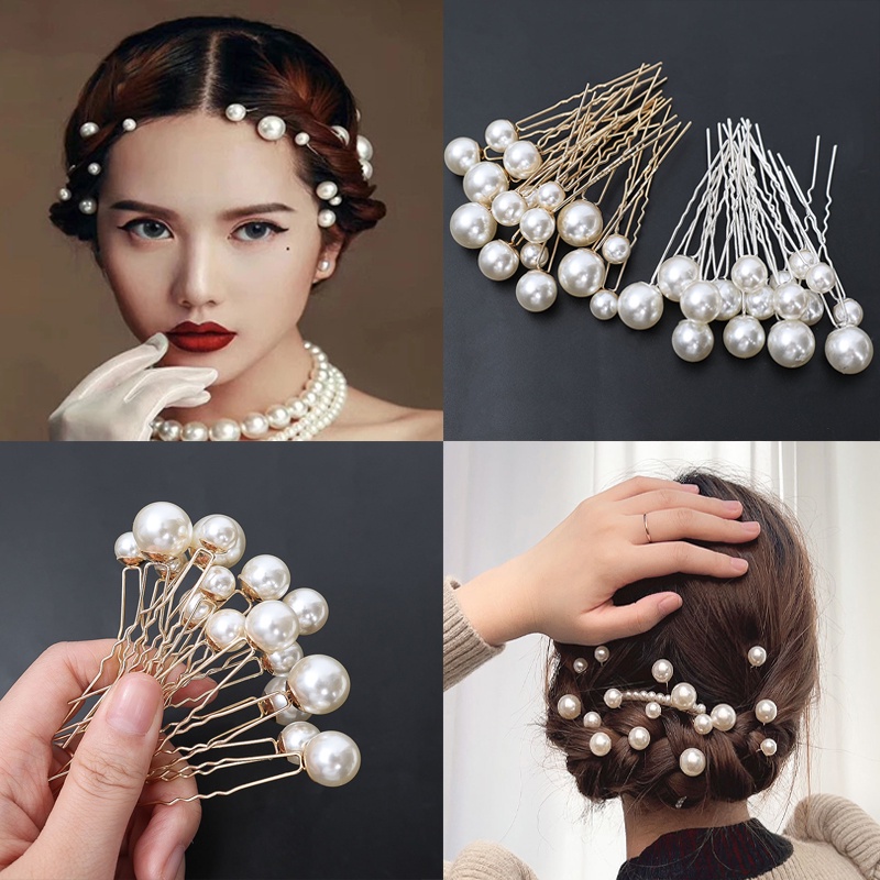 1-20 Pcs Bridal Vine Tiara Hairband Manis Bunga Mutiara Berbentuk U Pin Jepit Pernikahan Sisir Rambut French Fairy Hair Clip Kristal Perhiasan Aksesoris Berlian Imitasi Elegan