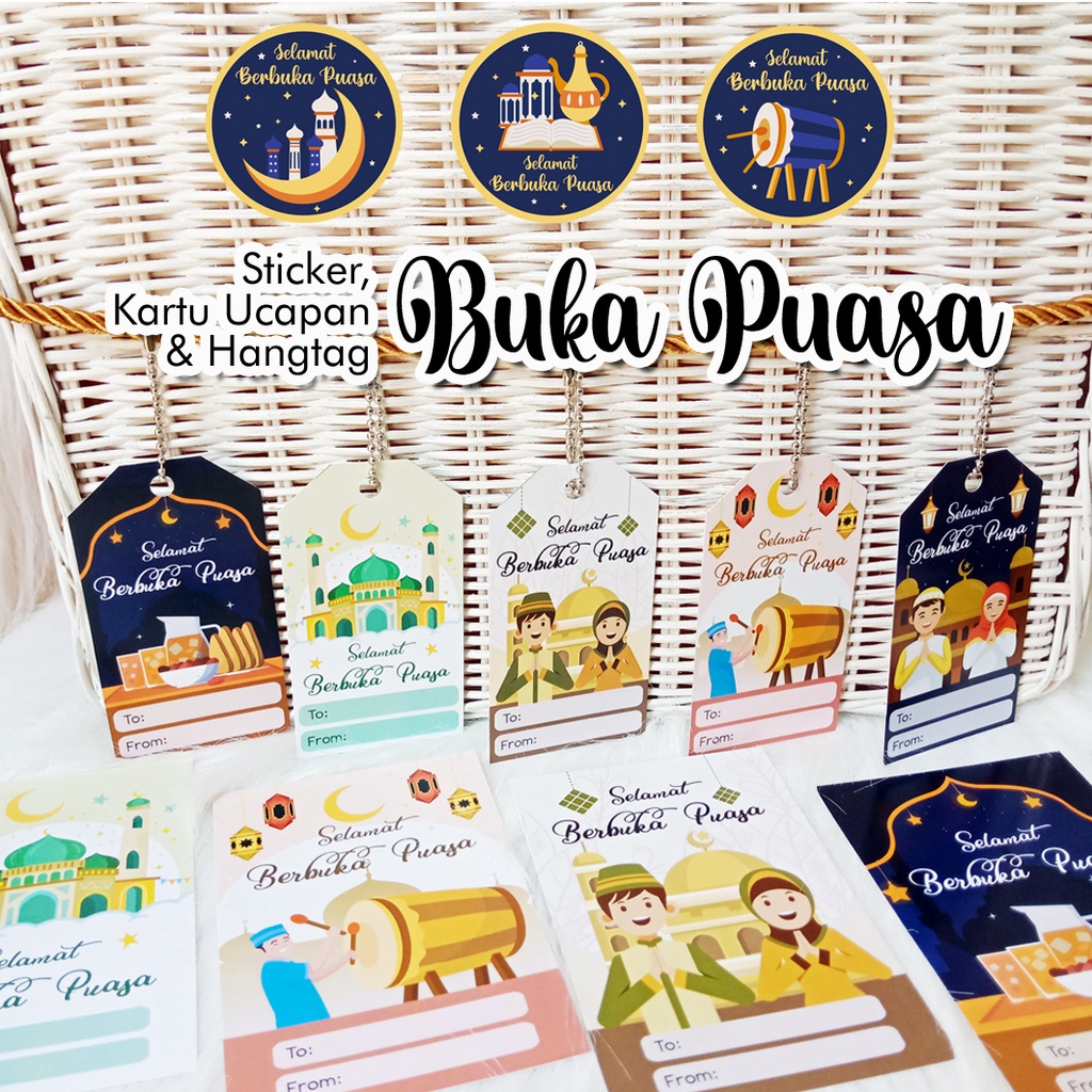 Sticker, kartu ucapan & hangtag Selamat Berbuka Puasa