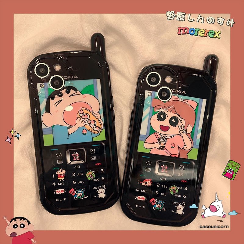 IPHONE Casing Ponsel Pasangan Kreatif Kompatibel Untuk Iphone11 14 12 13 Pro MAX Xr7 8 Plus X XS MAX Kartun Crayon Shin-chan Sakurada Nene Kepribadian Retro Bentuk Ponsel Seluler Soft Cover