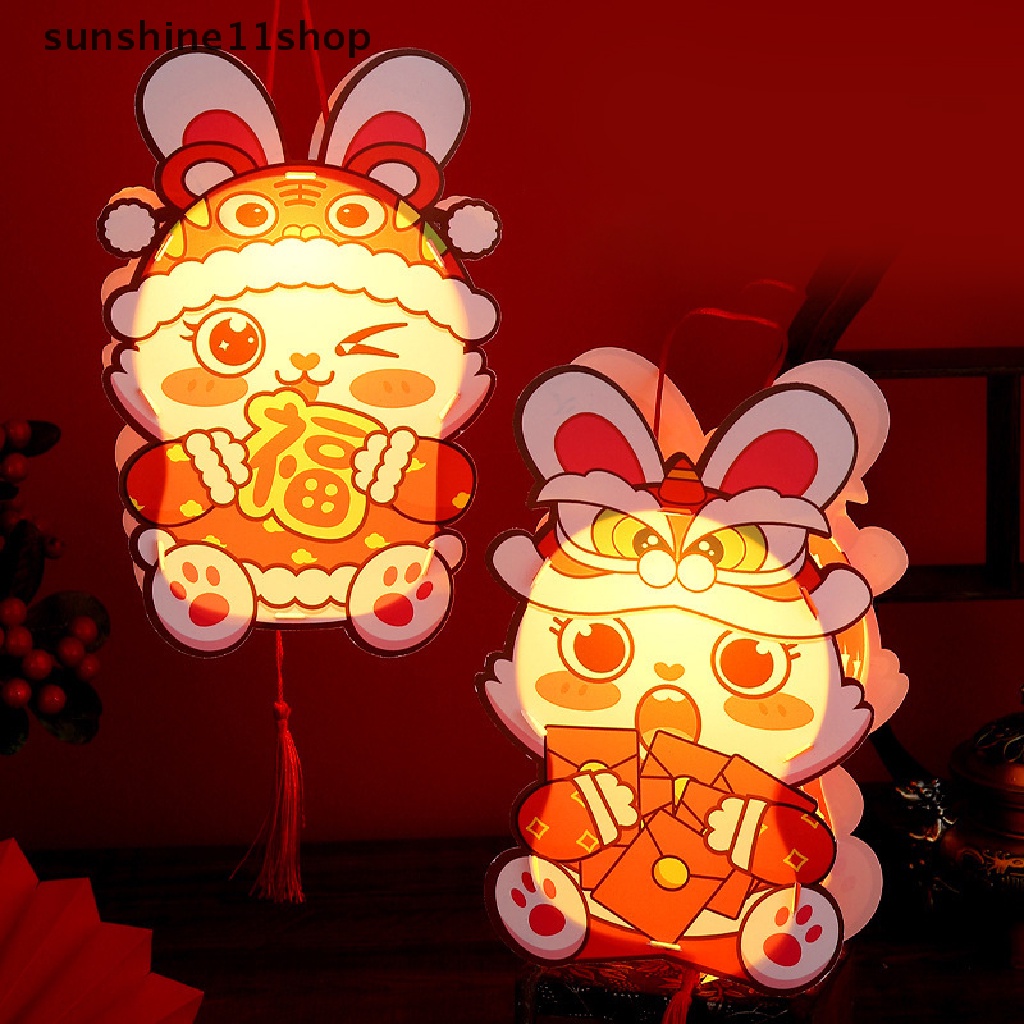 Sho 1Set 2023tahun Kelinci DIY Lentera Gantung DIY Handmade Paper Lantern Paket Bahan Lentera Festival Kelinci Lucu Glowing Perlengkapan Dekorasi N