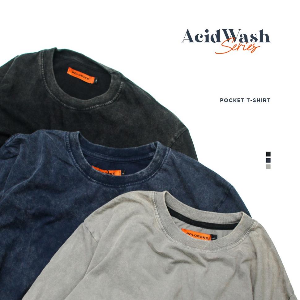 MENARIK Polosoke Kaos Polos Kantong T-shirt Acid Wash // Pocket T-shirt Acid Wash // Snow Wash