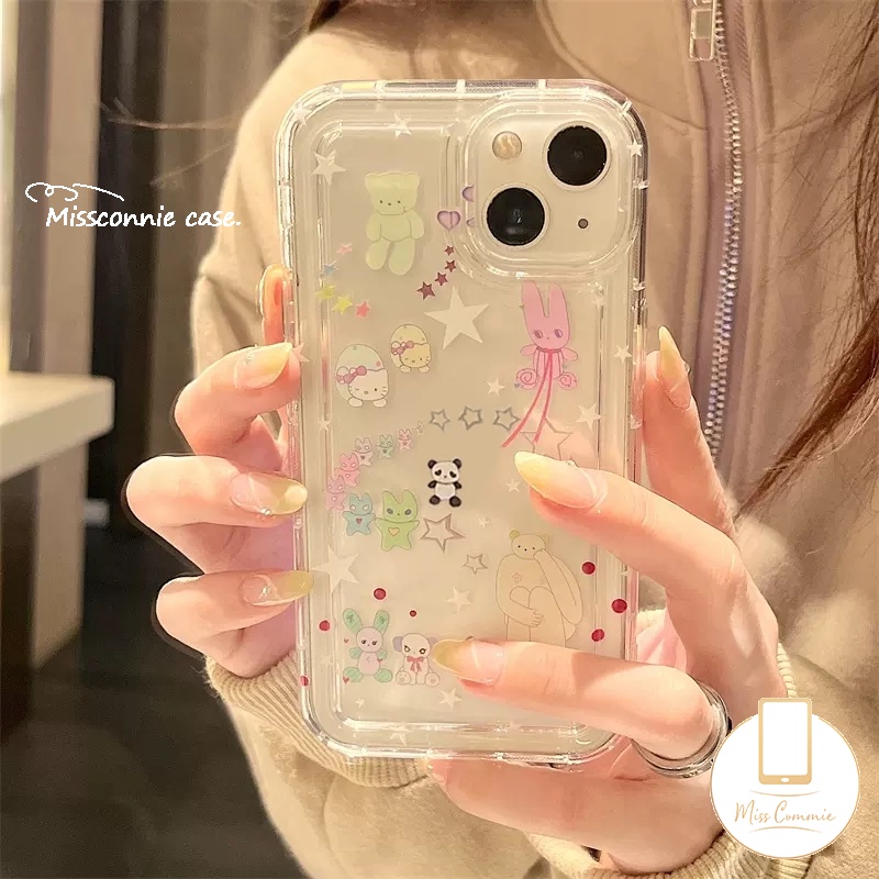 Casing Ponsel Kucing Kartun Kompatibel Untuk iPhone 7Plus 11 13 14 12 Pro Max XR 7 8 6s 6 Plus X XS Max SE 2020 Ins Korea Lucu Beruang Bintang Airbag Shockproof Bening Lembut Tpu Cover