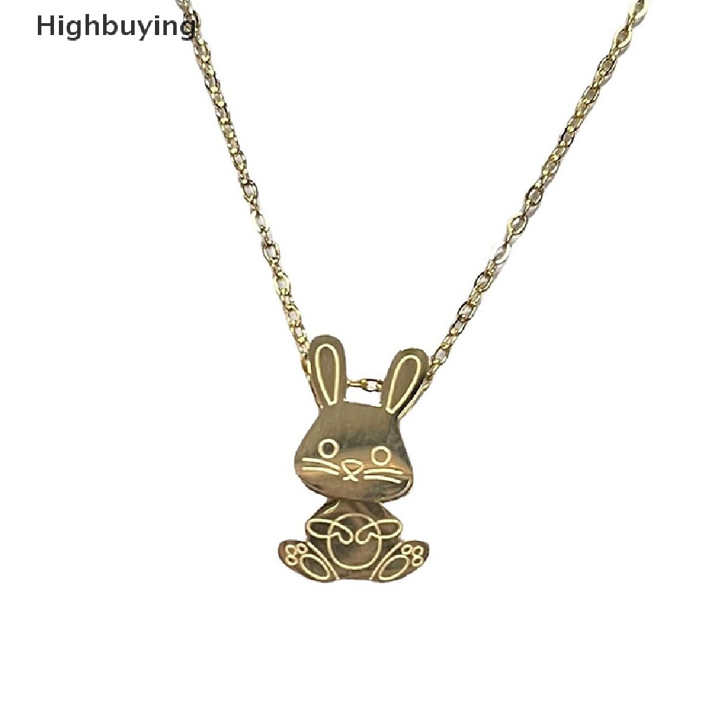 Hbid Titanium Steel Dancing Rabbit Necklace Cute Rabbit Pendant Rantai Choker Perhiasan Fashion Swing Rabbit Necklace Untuk Wanita Perhiasan Glory