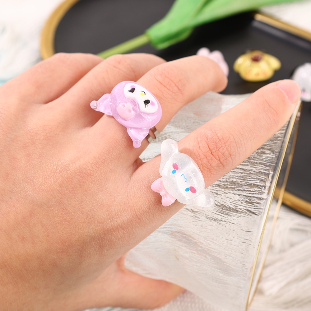 Cincin Pasangan Pernikahan Wanita Cincin Pesta Fashion Perhiasan Dapat Disesuaikan Terbuka Wanita Sanrio Kartun Resin Jari Cincin Hadiah Yang Indah Elegan