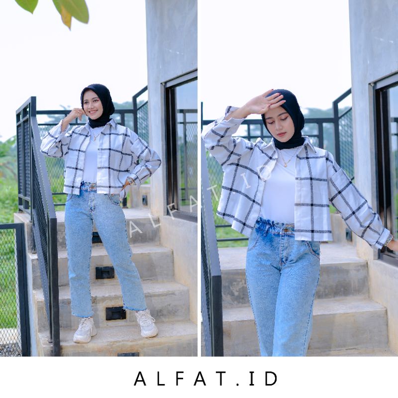 crop top flanel / kemeja crop wanita