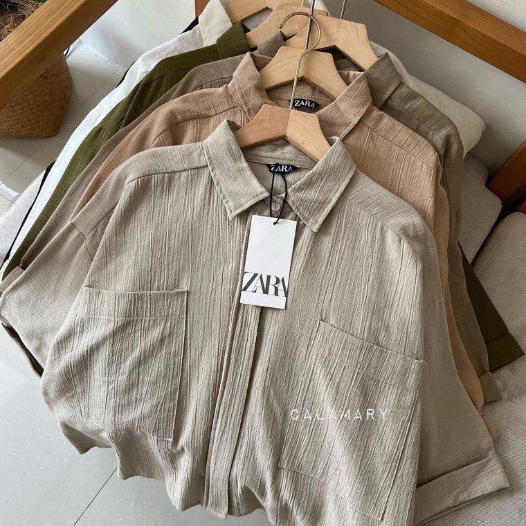 HARGA TERMURAAH Zavila Shirt Rayon Crinkle - Kemeja Jumbo Saku 2 - Cozie Top Kemeja Linen - Blouse W