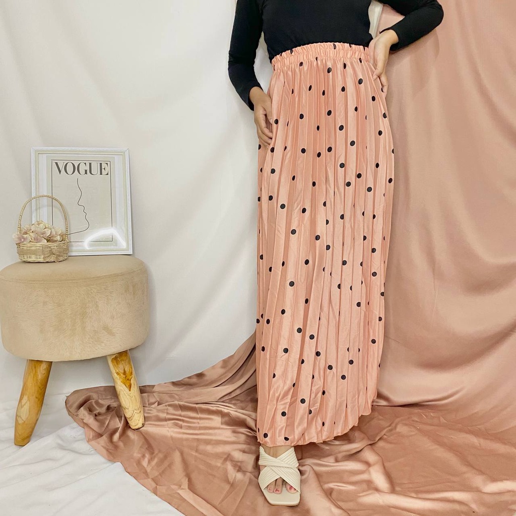 ROK PLISKET PREMIUM MOTIF POLKA/ROK LIPATAN BESAR BAHAN HYGET