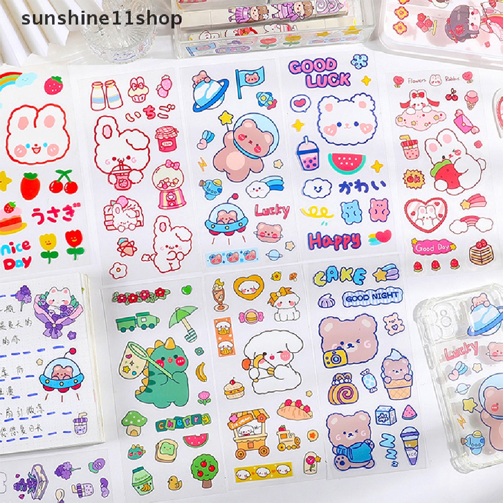 Sho 5lembar Kawaii Lucu Stiker Kartun Hewan Jurnal Stiker Tanpa Jejak Tahan Air Stiker Hias DIY Alat Tulis Perlengkapan Seni N