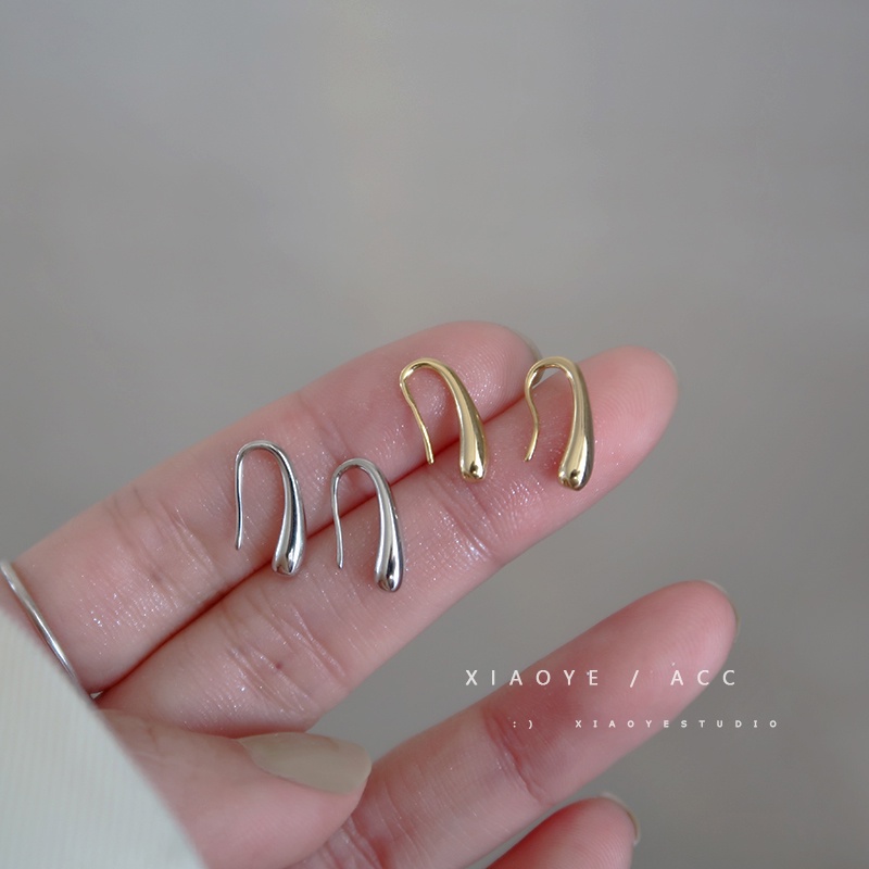 S925 Perak Jarum Anting Perempuan Korea Tetesan Air Anting Kait Telinga Desain Sederhana Ear Rings