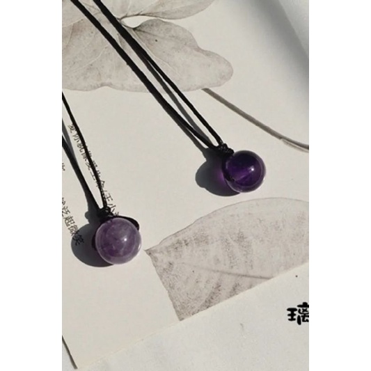 Kalung Tali Hitam Adjustable Liontin Amethyst Alami