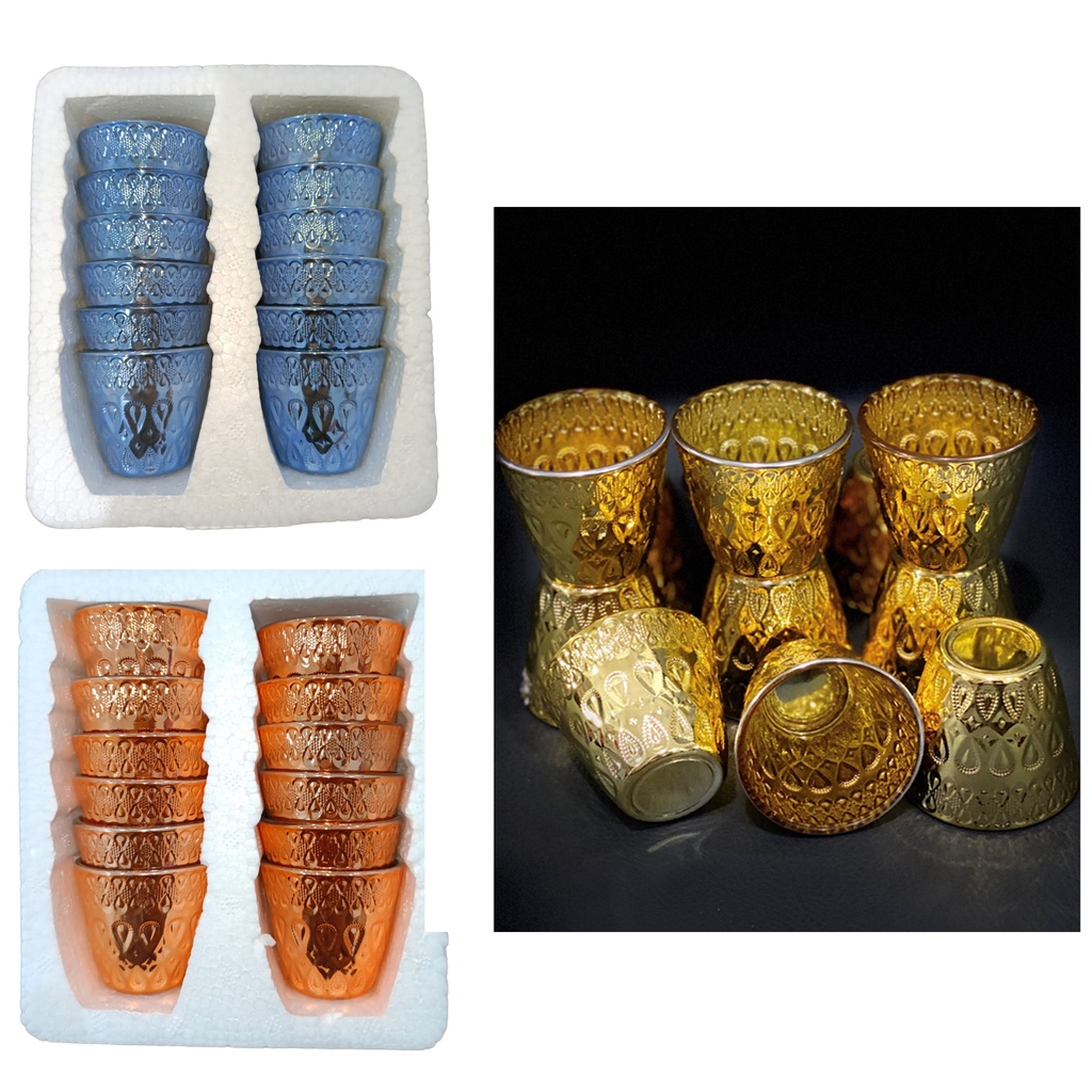 KiRimHariyangsama-- Gelas Air Zamzam, Gelas Cucing Model Bunga Model Baru Gold Isi 12pcs
