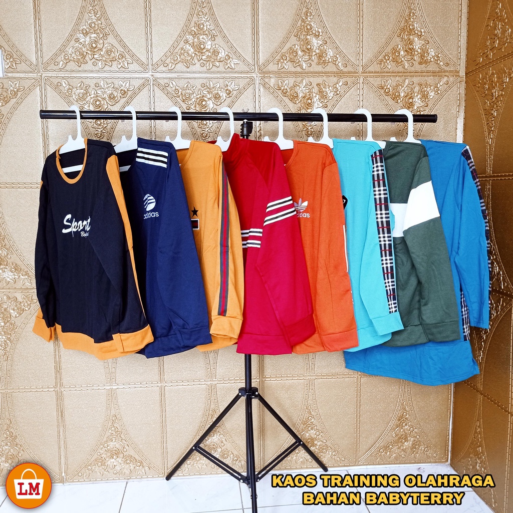 LM Kaos Training Lengan Panjang Pria Wanita Unisex Babyterry Kaos Sport Olahraga Jumbo Size XL - 3XL