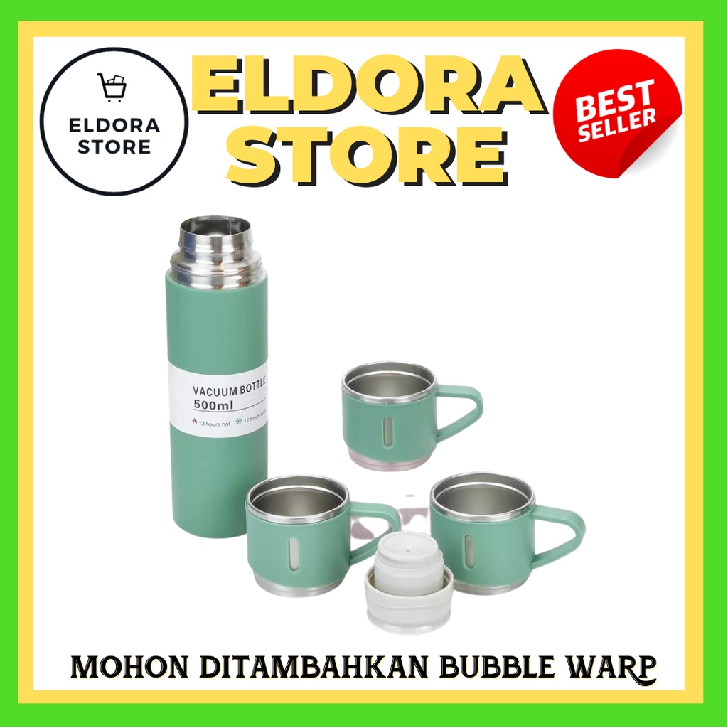 Vacuum Bottle Set Cangkir 500ml | Termos Vacuum Flask Set Botol Minum Cangkir Panas Dingin