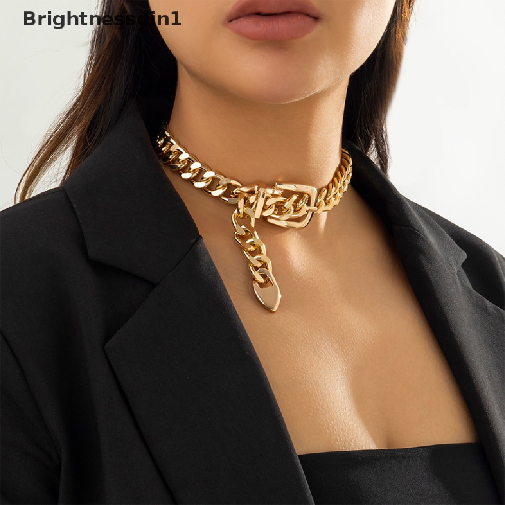 [Brightnessdin1] Fashion Hip Hop Punk Metal Belt Gesper Rantai Choker Kalung Perhiasan Untuk Wanita Tebal Chunky Klavikula Rantai Kalung Butik