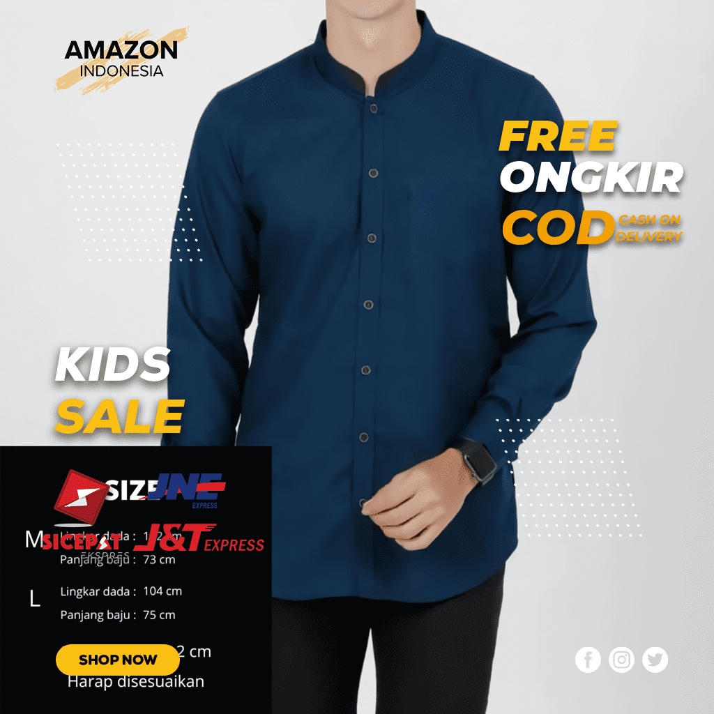 Baju Koko Pria Lengan Panjang Motif Polos Warna Navy Katun Toyobo - Baju Koko Pria Dewasa - Busana Muslim Pria - Baju Lebaran Pria - Koko Pria Dewasa - Muslim Pria - Baju Kokoh - Baju Koko Batik - Koko Batik Pria - Alqorni - Baju Ramadhan - Seragam Hadroh