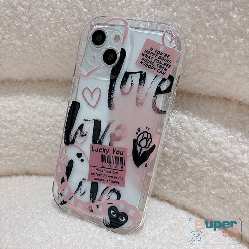 IPHONE Kompatibel Untuk Iphone11 14 13 12 Pro MAX 6 6S 78 Plus XR X XS MAX Trendi Merek Comme des Garcons Kartun Graffiti Cinta Hati Label Shockproof Airbag Lembut Silicon Case Cover