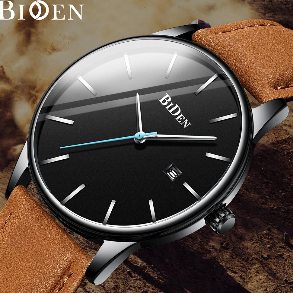 READY BIDEN Jam Tangan Pria Anti Air Santai Olahraga Kuarsa Jam Tali Kulit Otomatis Date Jam Tangan 