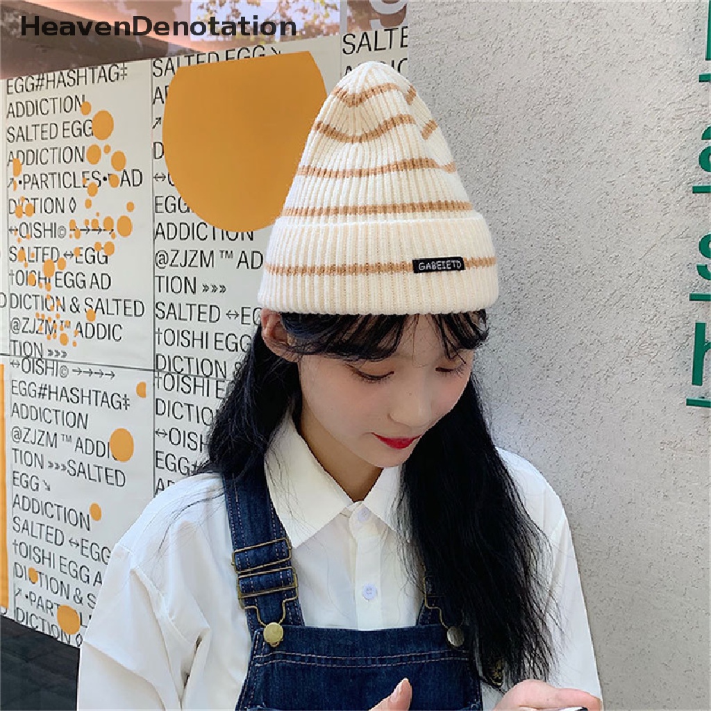 [HeavenDenotation] Fashion Musim Gugur Musim Dingin Garis Topi Rajut Wanita Kasual Hangat Lembut Beanie Caps Unisex HDV