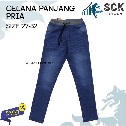 sck - Celana Panjang Pria Jeans CRV Pinggang Karet Model Standar ukuran 27-38 / Celana Santai Kolor Karet Rip Pinggang Karet 27-38 - sckmenwear GROSIR