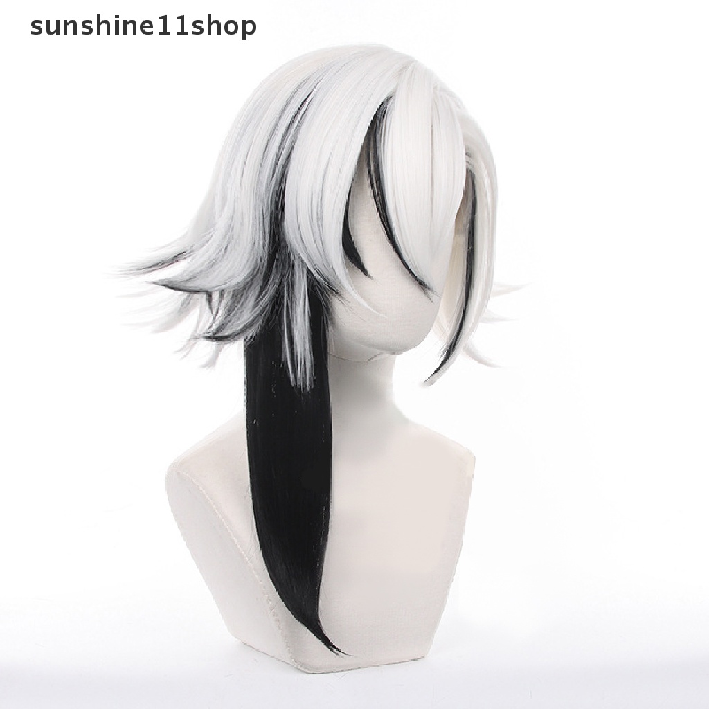 Wig Cosplay SHO Genshin Impact Arlecchino Putih Hitam Rambut Palsu Sintetis Tahan Panas N