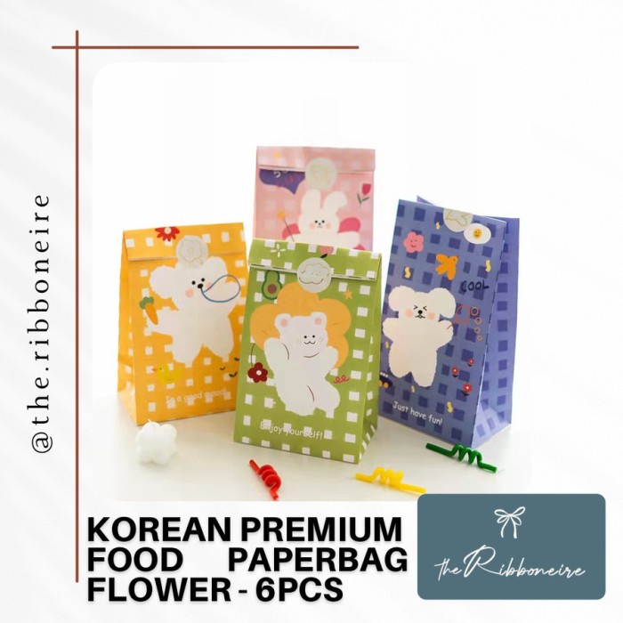 

Korean food paper bag / Kantong roti snack Flower- 6pcs + sticker