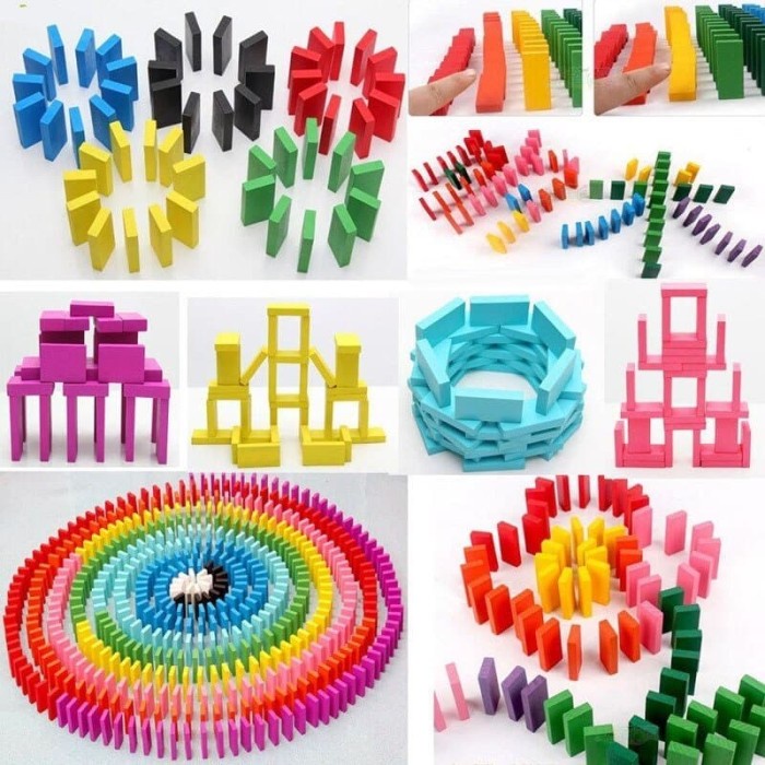 Mainan Anak Balok Kayu Susun Warna Wiss toys Puzzle Domino Edukasi 120