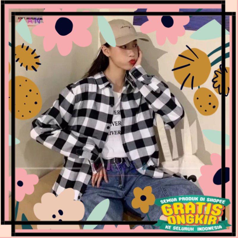 XL | XXL OVERSIZE KEMEJA CATUR KOTAK HITAM PUTIH / hem sekolah smk sma