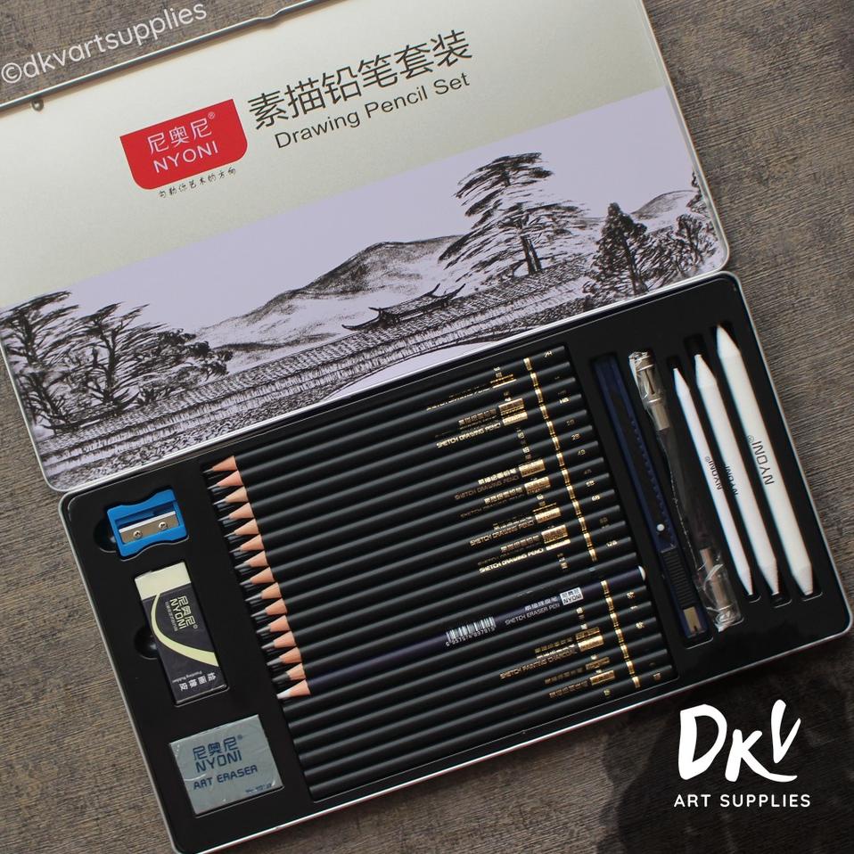 

Update Terpopuler NYONI Sketch drawing pencil / pensil grafit charcoal arang 29 pcs set tin case