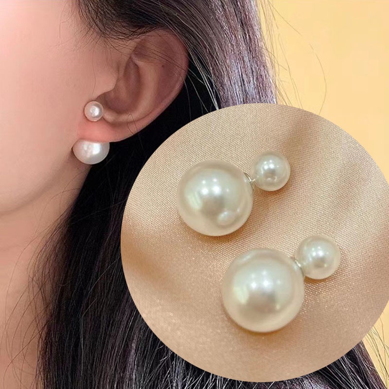 Jepang Korea Unik Temperamen Sederhana Mode Gaya Baru Double-Headed Besar Kecil Mutiara Anting Trendi