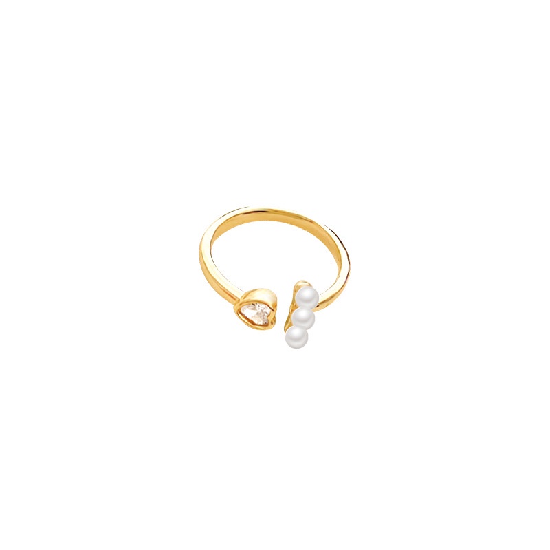 Goldkingdom Aksesoris Perhiasan Fashion Ready Stock Korea Ins Pasang Desain Senior Rasa Cinta Cincin Jari Telunjuk Pembukaan Cincin Mutiara Yang Dapat Disesuaikan Cincin Perempuan
