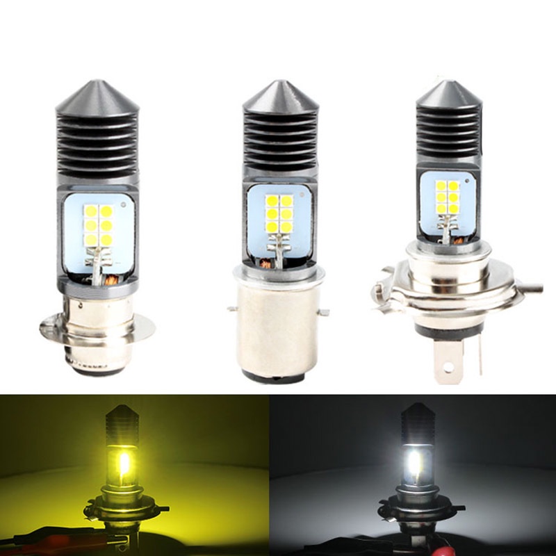 H4 P15D LED Lampu Depan Sepeda Motor Bohlam 6000K Hi/Lo Beam 3030 12SMD Moto LED ATV Skuter Aksesoris Kabut lampu Kuning