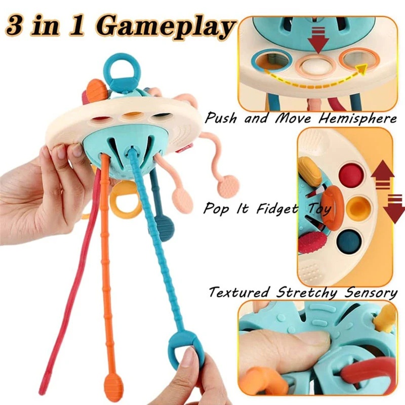 Develop Tumbuh Gigi Mainan Bayi Jari Mainan Montessori Sensory Toys Baby Toy1/2/3Tahun Silikon Tarik String Mainan Edukasi