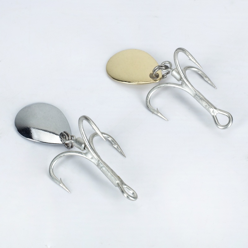 1 Pcs Sliver/Glod Treble Sendok Memancing Kait Baja Karbon Tinggi Putar Payet Treble Hooks Air Asin Air Tawar Ikan Kait