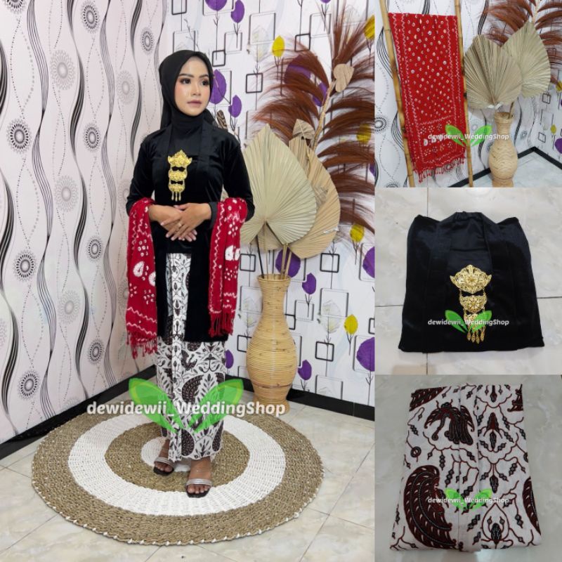 [1set] Kebaya + Jarik Instan + Selendang Jumputan  || Model Padma - Motif Sido Asih Cilik