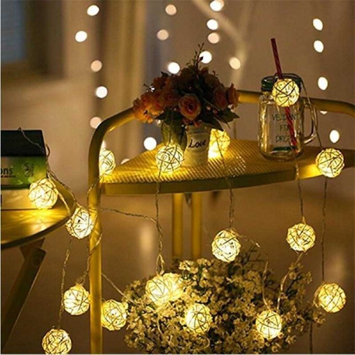 Lampu Hias batrai event Dekorasi Bola Rotan String Fairy 1,2 M 10 LED