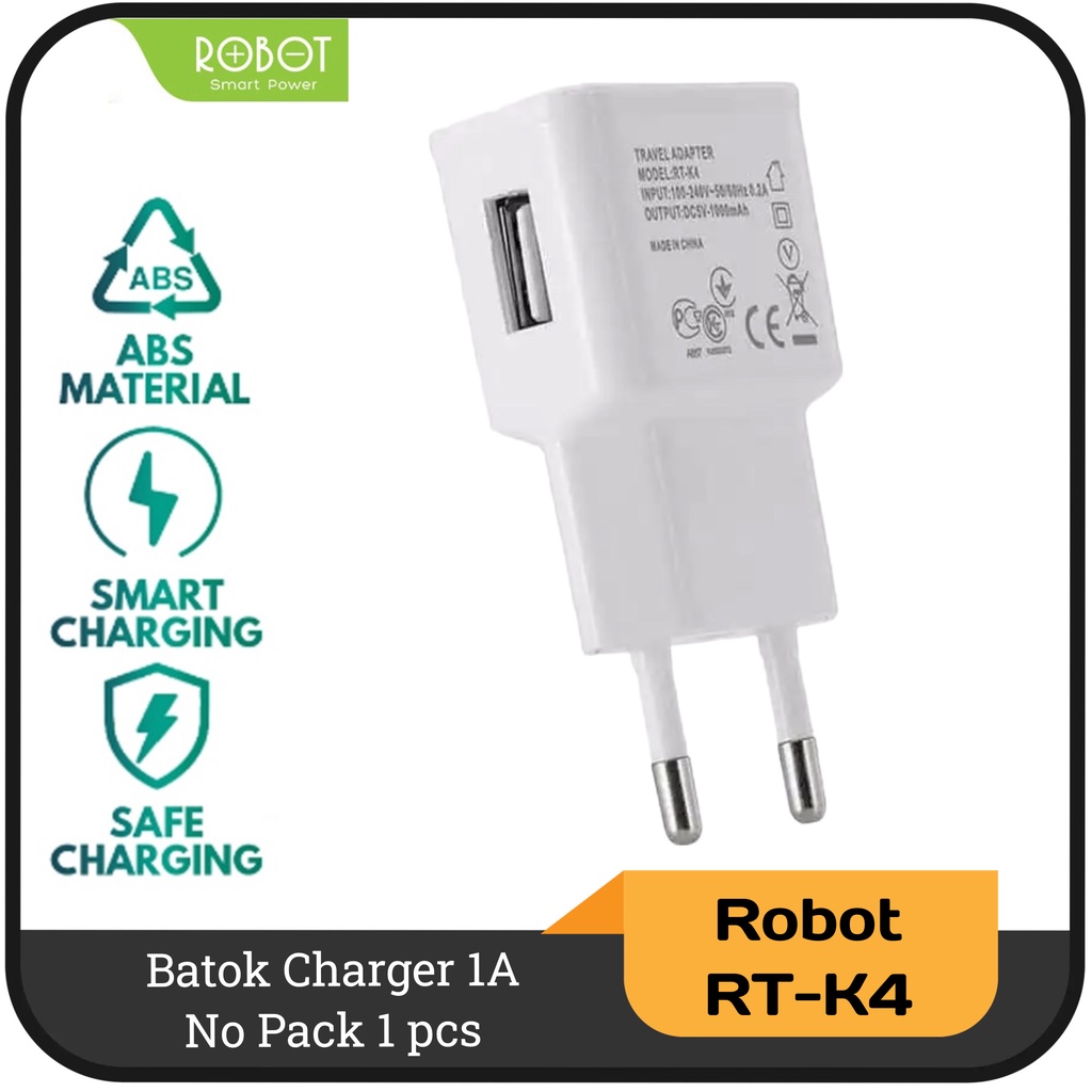 Batok Charger/Adapter Charger Original 100% Robot RT-K4 5V - 1A (1pc Non Pack)