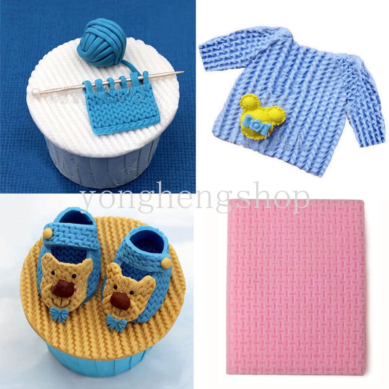 Cetakan Fondant Kue Bahan Silikon Tekstur Rajut 3D Untuk Dekorasi Dapur