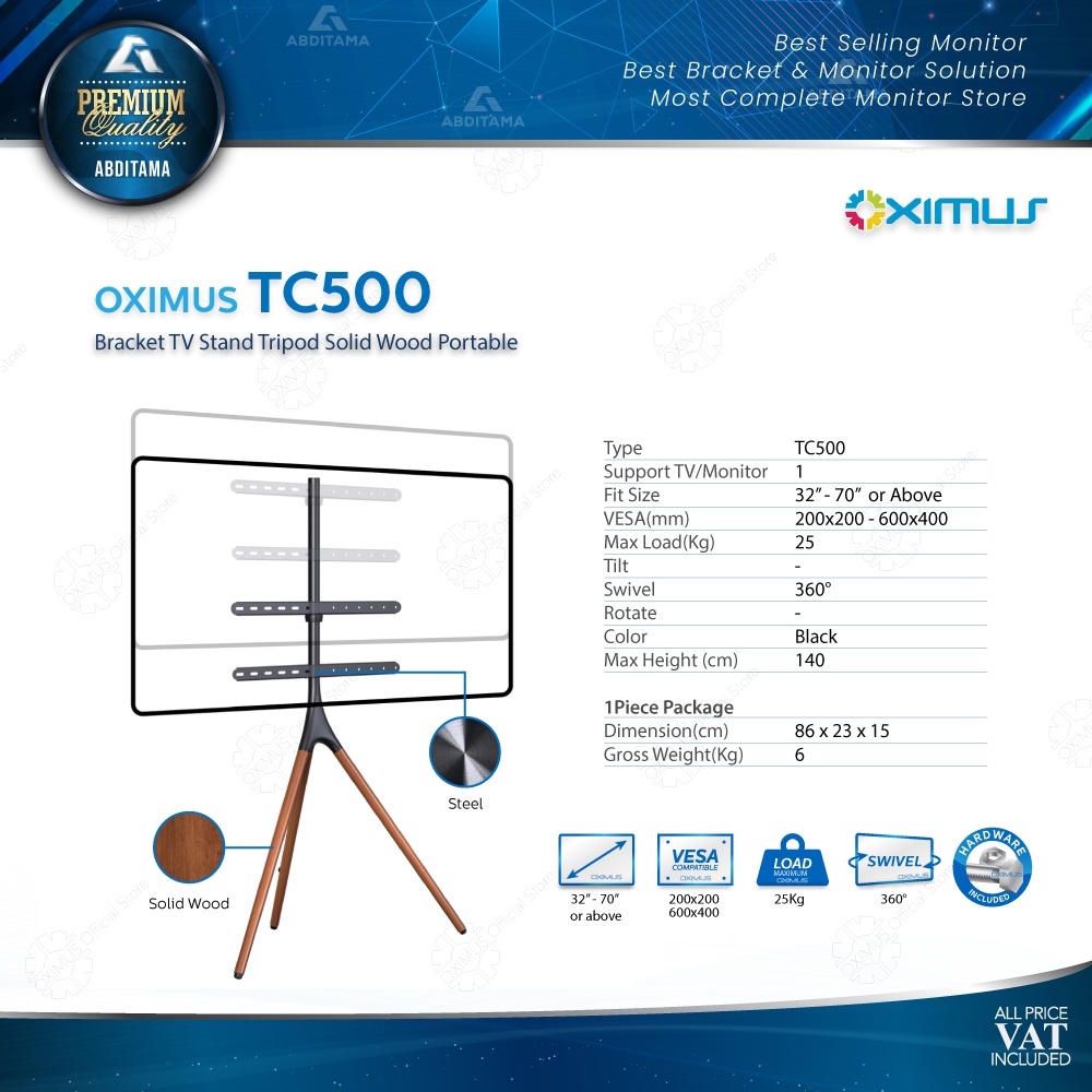 Bracket TV Standing Tripod Sudut Portable Kayu 32&quot; - 70&quot; Oximus TC500