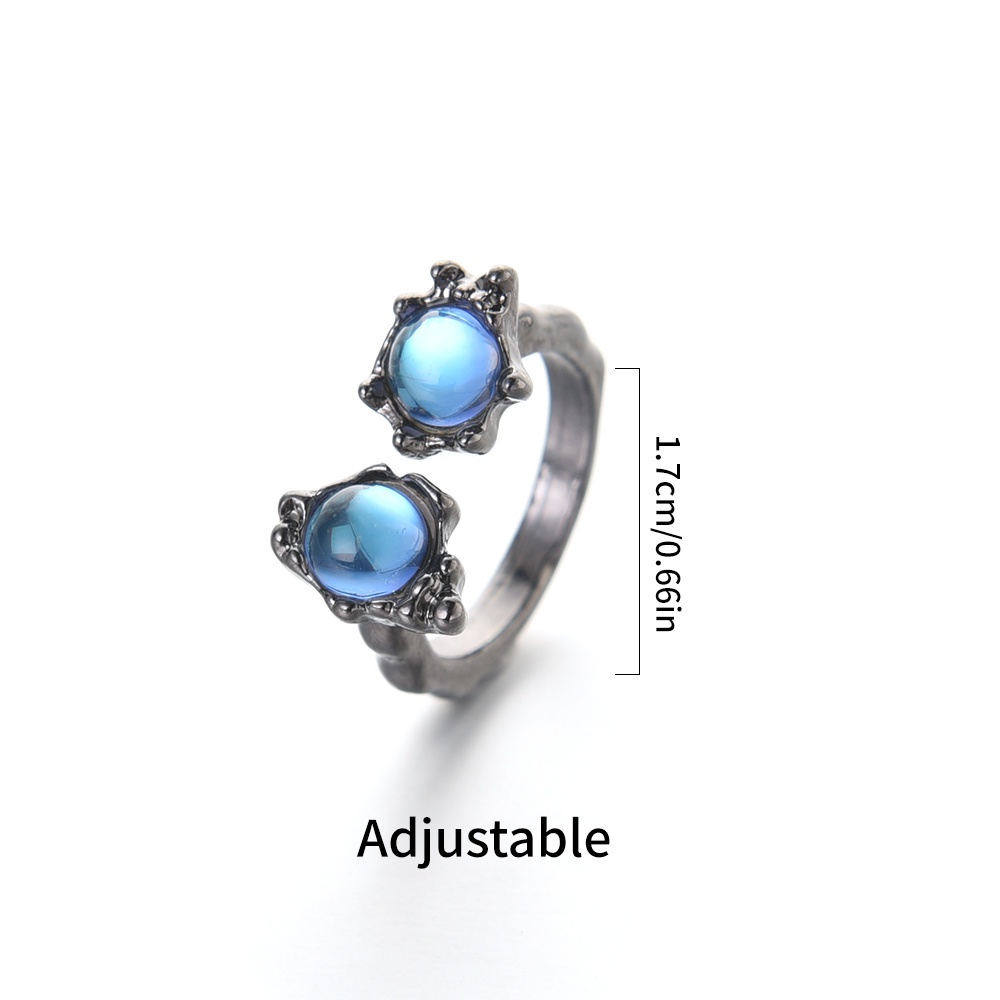 Ladies Fashion Perhiasan Indah Hadiah Pesta Cincin Wanita Pernikahan Pasangan Cincin Bertatahkan Zirkon Dapat Disesuaikan Terbuka Elegan Logam Moonstone Jari Cincin