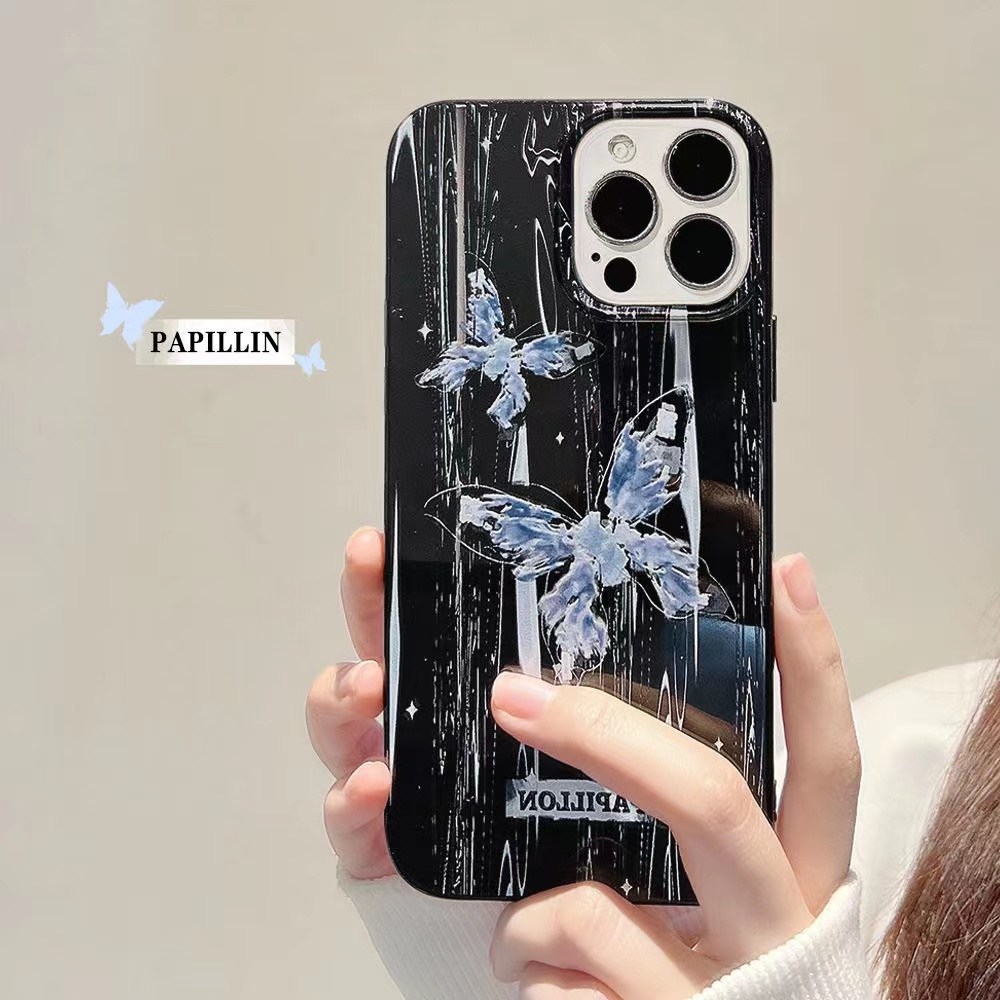 IPHONE Ins Kupu-Kupu Biru Cocok Untuk Iphone14 14pro 14plus 13 13mini 13pro 13prm iPhone12 7Plus 8Plus Xr XS 13 12mini Pro Max Empat Sudut Casing Ponsel Tahan Guncangan