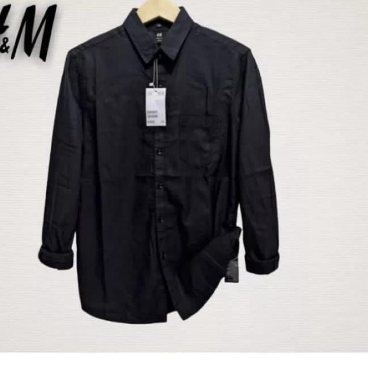 ☛ Kemeja Pria Lengan Panjang H&M Hitam ♗