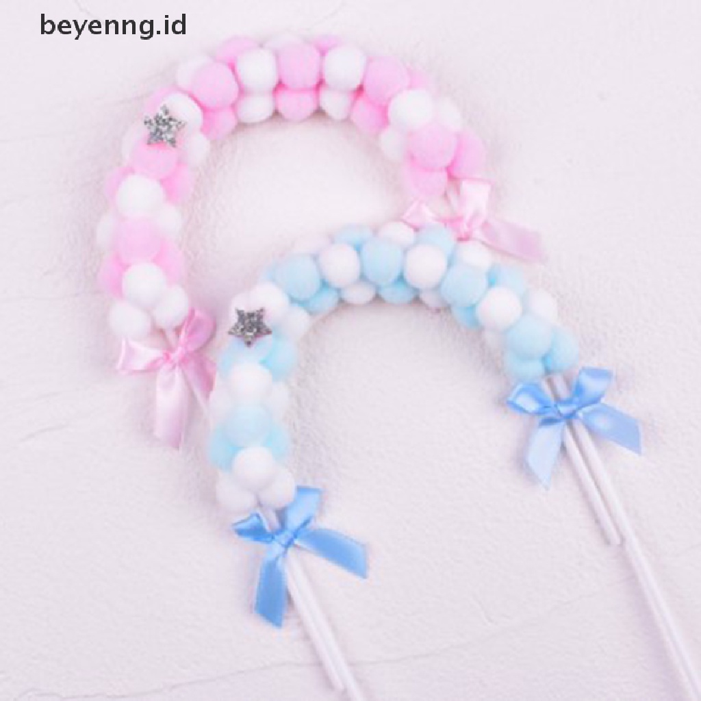 Beyen Pink Pompom Awan Topper Kue Happy Birthday Pesta Pernikahan Baby Shower Decor ID