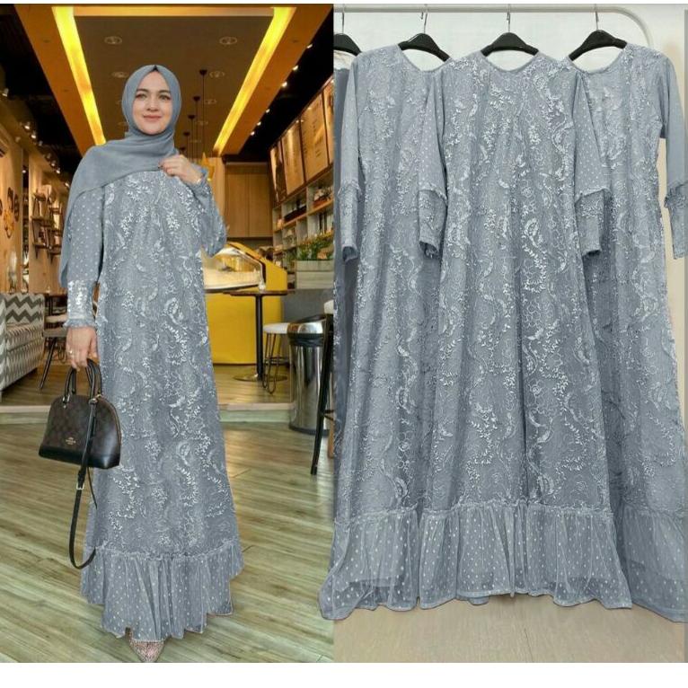 Langsung Order ISG√Gamis Humaira brokat tile mutiara M-L-XL-XXL JUMBO / Gamis wanita brokat / Gamis 