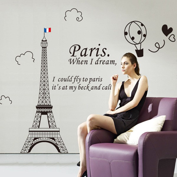 ADEK Wall Sticker / Stiker Dinding MENARA EIFFEL PARIS HITAM SILUET BALON UDARA AY9132A Wallsticker