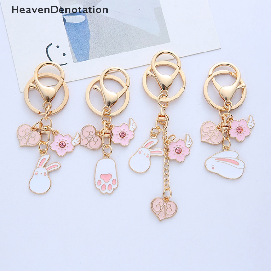 [HeavenDenotation] Kelinci Lucu Dan Hati Gantungan Kunci Kelinci Liontin Kepribadian Kreatif Tas Gantungan Kunci Motif Kaki Kucing Keyrings Pendant Key Chain Accessories HDV